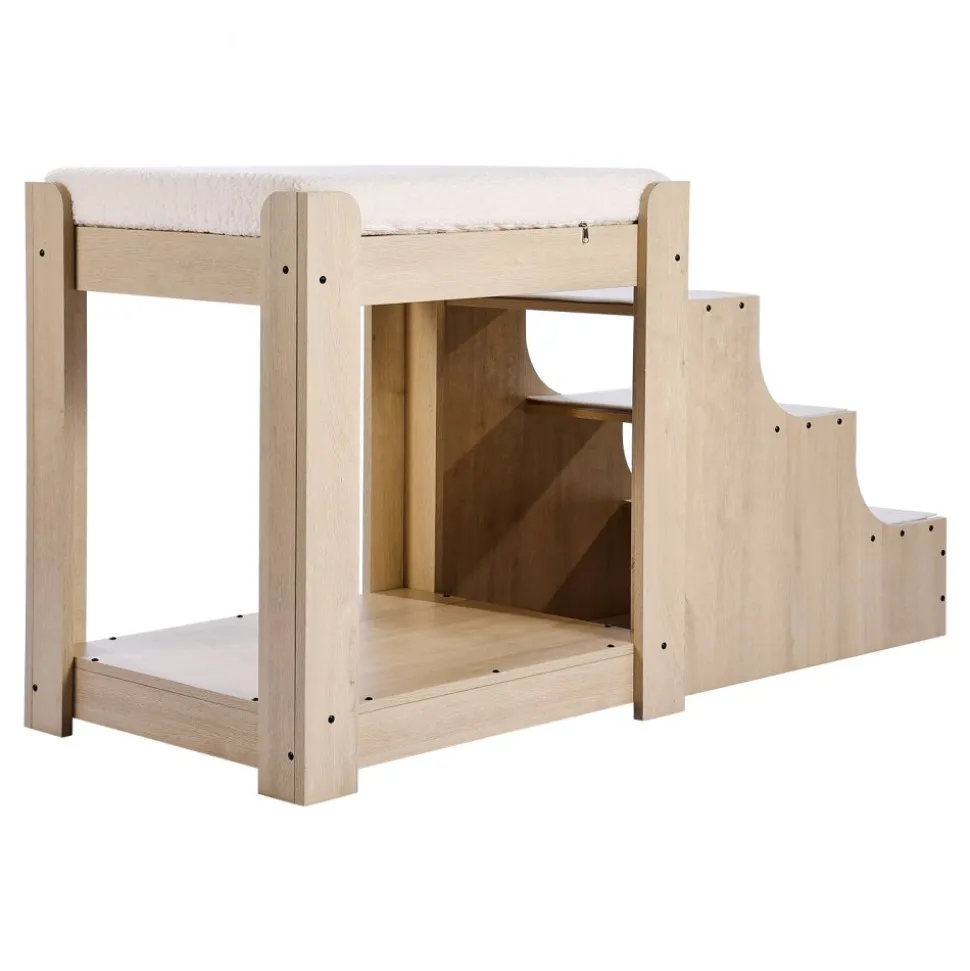 VEVOR Pet Bunk Bed with Stairs, Dog/Cat Window Perch, Multi-Level Bed Window Perch Dog Bedside Sleeper, Lounge Elevated Seat Platform with Foam Cushion,Pet Bed Couch for Bedside Indoor Use (Beige)