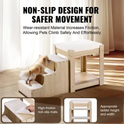 VEVOR Pet Bunk Bed with Stairs, Dog/Cat Window Perch, Multi-Level Bed Window Perch Dog Bedside Sleeper, Lounge Elevated Seat Platform with Foam Cushion,Pet Bed Couch for Bedside Indoor Use (Beige)