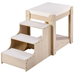 VEVOR Pet Bunk Bed with Stairs, Dog/Cat Window Perch, Multi-Level Bed Window Perch Dog Bedside Sleeper, Lounge Elevated Seat Platform with Foam Cushion,Pet Bed Couch for Bedside Indoor Use (Beige)