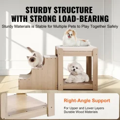 VEVOR Pet Bunk Bed with Stairs, Dog/Cat Window Perch, Multi-Level Bed Window Perch Dog Bedside Sleeper, Lounge Elevated Seat Platform with Foam Cushion,Pet Bed Couch for Bedside Indoor Use (Beige)