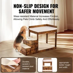 VEVOR Pet Bunk Bed with Stairs, Dog/Cat Window Perch for High Beds and Couches, Medium Multi-Level 3 Step Dog Seat Platform Sleeper Couch, Practical for Modern Homes (Rustic Brown)