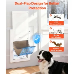 VEVOR Pet Door, Large, with Double Magnetic Flaps and Metal Frame, Strong and Weatherproof Dog Door for Interior and Exterior Doors, Easy to Install, Easy In-and-Out Access for Doggies, White