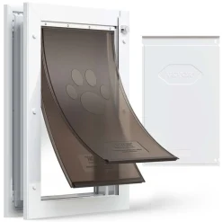 VEVOR Pet Door, Large, with Double Magnetic Flaps and Metal Frame, Strong and Weatherproof Dog Door for Interior and Exterior Doors, Easy to Install, Easy In-and-Out Access for Doggies, White