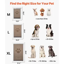 VEVOR Pet Door, Large, with Double Magnetic Flaps and Metal Frame, Strong and Weatherproof Dog Door for Interior and Exterior Doors, Easy to Install, Easy In-and-Out Access for Doggies, White