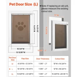 VEVOR Pet Door, Large, with Double Magnetic Flaps and Metal Frame, Strong and Weatherproof Dog Door for Interior and Exterior Doors, Easy to Install, Easy In-and-Out Access for Doggies, White