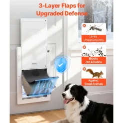 VEVOR Pet Door, Large, with Three Magnetic Flaps and Metal Frame, Strong and Weatherproof Dog Door for Interior and Exterior Doors, Easy to Install, Easy In-and-Out Access for Doggies, White