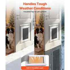 VEVOR Pet Door, Large, with Three Magnetic Flaps and Metal Frame, Strong and Weatherproof Dog Door for Interior and Exterior Doors, Easy to Install, Easy In-and-Out Access for Doggies, White
