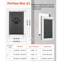 VEVOR Pet Door, Large, with Three Magnetic Flaps and Metal Frame, Strong and Weatherproof Dog Door for Interior and Exterior Doors, Easy to Install, Easy In-and-Out Access for Doggies, White