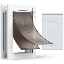 VEVOR Pet Door, Medium, with Double Magnetic Flaps and Metal Frame, Strong and Weatherproof Dog Door for Interior and Exterior Doors, Easy to Install, Easy In-and-Out Access for Doggies, White