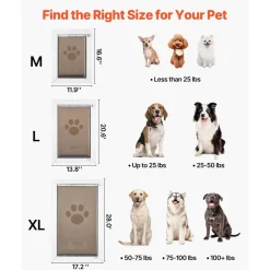 VEVOR Pet Door, Medium, with Double Magnetic Flaps and Metal Frame, Strong and Weatherproof Dog Door for Interior and Exterior Doors, Easy to Install, Easy In-and-Out Access for Doggies, White