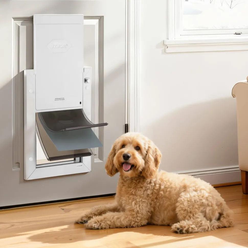 VEVOR Pet Door, Medium, with Three Magnetic Flaps and Metal Frame, Strong and Weatherproof Dog Door for Interior and Exterior Doors, Easy to Install, Easy In-and-Out Access for Doggies, White