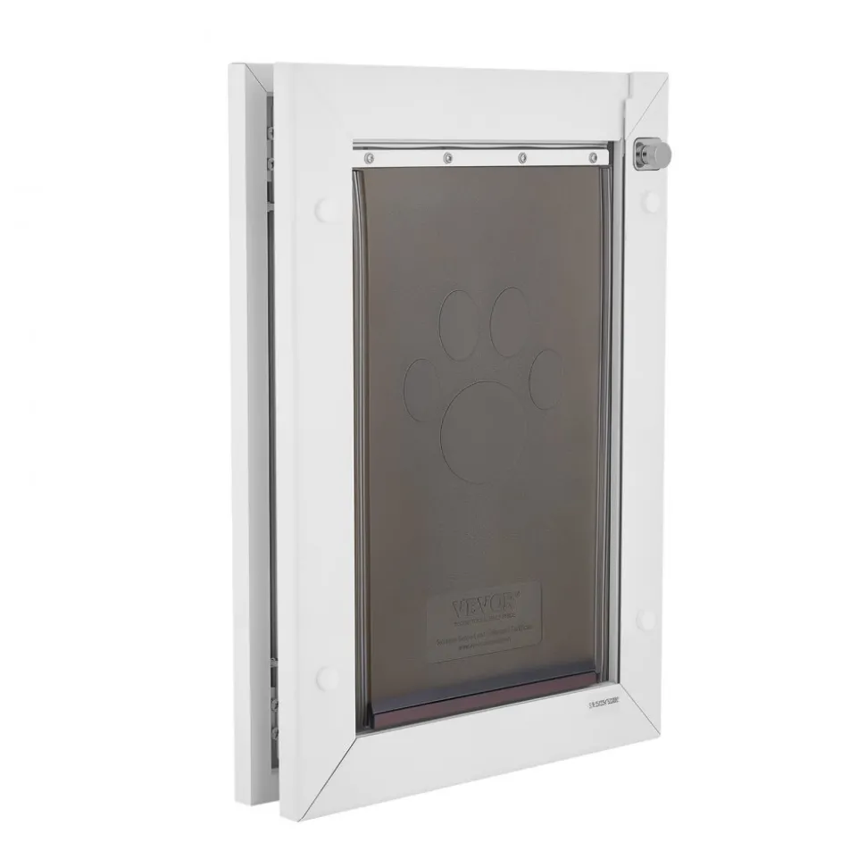 VEVOR Pet Door, Medium, with Three Magnetic Flaps and Metal Frame, Strong and Weatherproof Dog Door for Interior and Exterior Doors, Easy to Install, Easy In-and-Out Access for Doggies, White