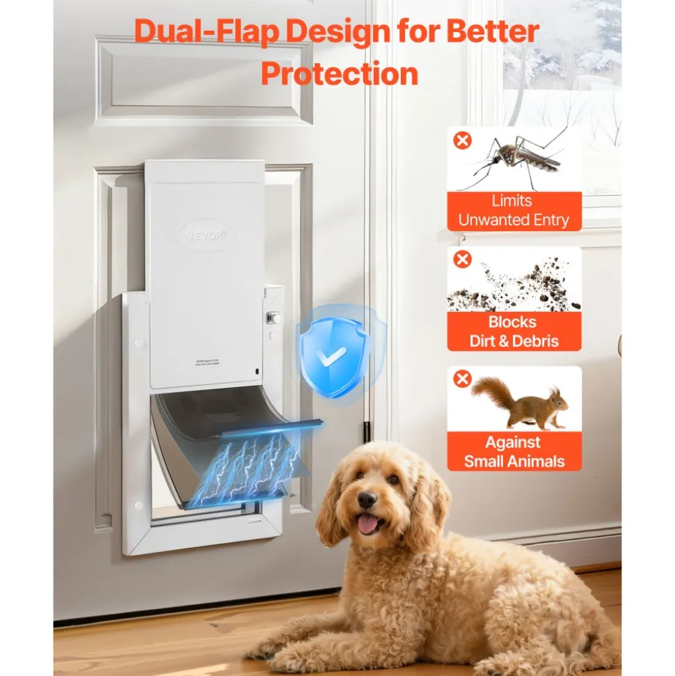 VEVOR Pet Door, Medium, with Three Magnetic Flaps and Metal Frame, Strong and Weatherproof Dog Door for Interior and Exterior Doors, Easy to Install, Easy In-and-Out Access for Doggies, White