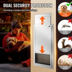 VEVOR Pet Door, 16.65" x 27.44" Aluminum Frame with Lock and Flap System, Weatherproof Doggy Door, Easy to Install in Interior or Exterior Doors, Pet Door Suitable for Cat Doggie Kitties (White-XL)