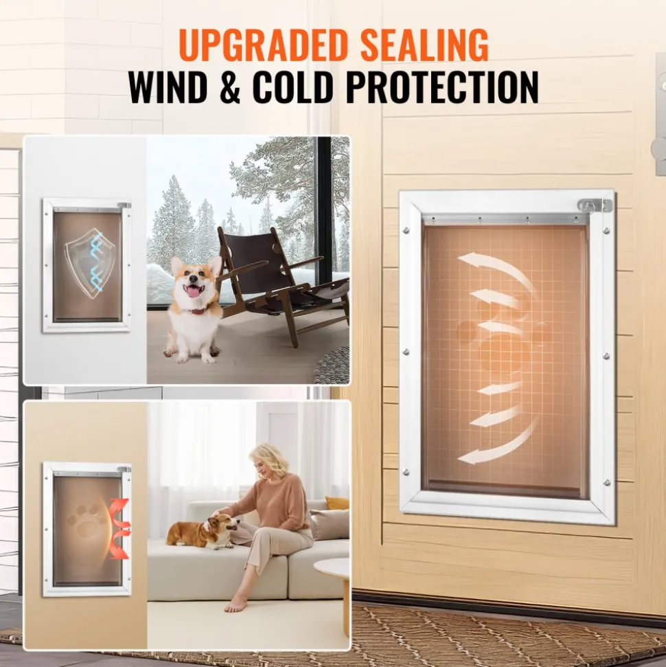 VEVOR Pet Door, 16.65" x 27.44" Aluminum Frame with Lock and Flap System, Weatherproof Doggy Door, Easy to Install in Interior or Exterior Doors, Pet Door Suitable for Cat Doggie Kitties (White-XL)