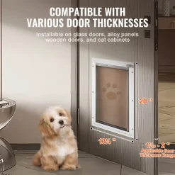 VEVOR Pet Door, 13.27" x 20.04" Aluminum Frame with Lock and Flap System, Weatherproof Doggy Door, Easy to Install in Interior or Exterior Doors, Pet Door Suitable for Cat Doggie Kitties (White-L)