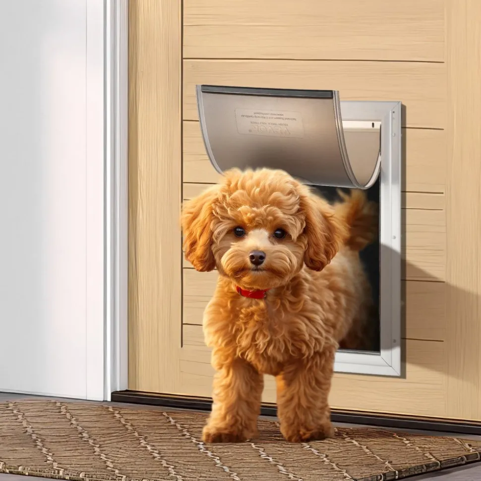 VEVOR Pet Door, 13.27" x 20.04" Aluminum Frame with Lock and Flap System, Weatherproof Doggy Door, Easy to Install in Interior or Exterior Doors, Pet Door Suitable for Cat Doggie Kitties (White-L)