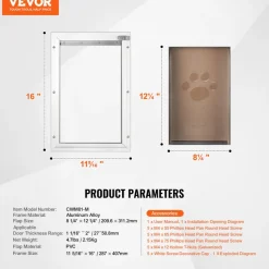 VEVOR Pet Door, 11.3" x 16.02" Aluminum Frame with Lock and Flap System, Weatherproof Doggy Door, Easy to Install in Interior or Exterior Doors, Pet Door Suitable for Cat Doggie Kitties (White-M)