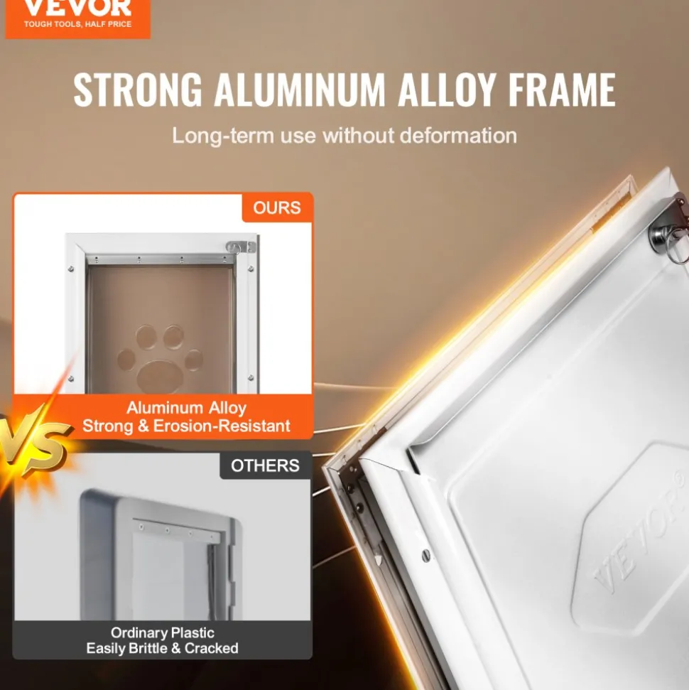 VEVOR Pet Door, 11.3" x 16.02" Aluminum Frame with Lock and Flap System, Weatherproof Doggy Door, Easy to Install in Interior or Exterior Doors, Pet Door Suitable for Cat Doggie Kitties (White-M)