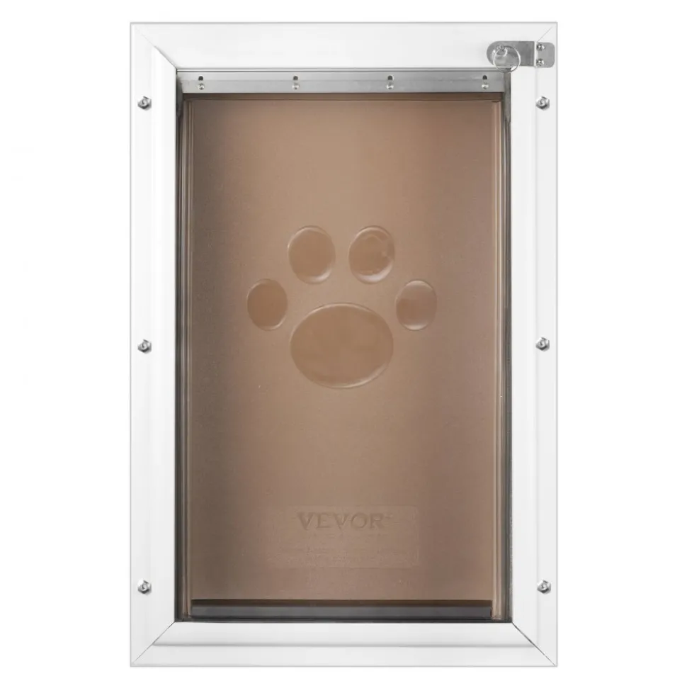 VEVOR Pet Door, 8.27" x 11.93" Aluminum Frame with Lock and Flap System, Weatherproof Doggy Door, Easy to Install in Interior or Exterior Doors, Pet Door Suitable for Cat Doggie Kitties (White-Small)