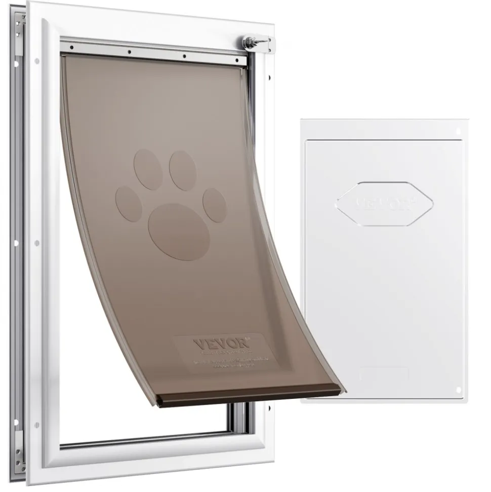 VEVOR Pet Door, 8.27" x 11.93" Aluminum Frame with Lock and Flap System, Weatherproof Doggy Door, Easy to Install in Interior or Exterior Doors, Pet Door Suitable for Cat Doggie Kitties (White-Small)