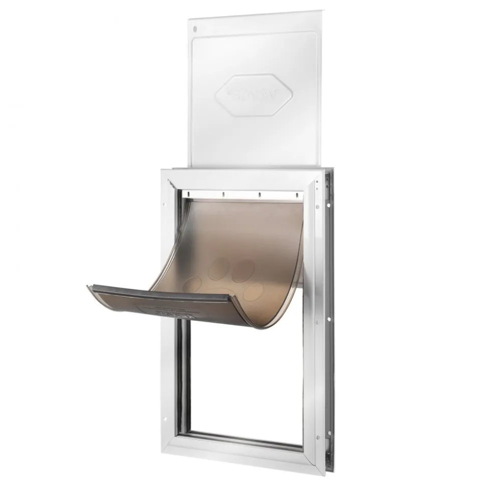 VEVOR Pet Door, 8.27" x 11.93" Aluminum Frame with Lock and Flap System, Weatherproof Doggy Door, Easy to Install in Interior or Exterior Doors, Pet Door Suitable for Cat Doggie Kitties (White-Small)
