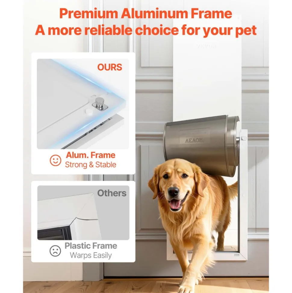 VEVOR Pet Door, X-Large, with Double Magnetic Flaps and Metal Frame, Strong and Weatherproof Dog Door for Interior and Exterior Doors, Easy to Install, Easy In-and-Out Access for Doggies, White