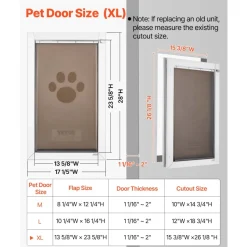 VEVOR Pet Door, X-Large, with Double Magnetic Flaps and Metal Frame, Strong and Weatherproof Dog Door for Interior and Exterior Doors, Easy to Install, Easy In-and-Out Access for Doggies, White