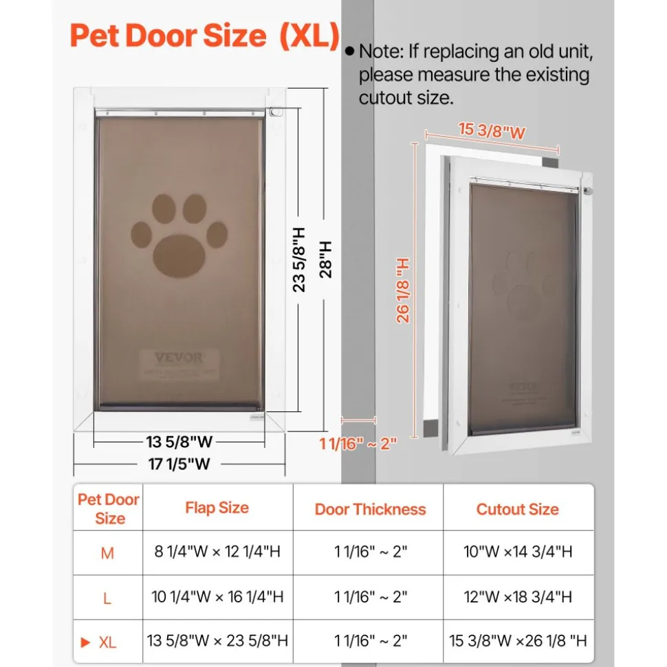 VEVOR Pet Door, X-Large, with Double Magnetic Flaps and Metal Frame, Strong and Weatherproof Dog Door for Interior and Exterior Doors, Easy to Install, Easy In-and-Out Access for Doggies, White