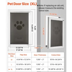 VEVOR Pet Door, X-Large, with Three Magnetic Flaps and Metal Frame, Strong and Weatherproof Dog Door for Interior and Exterior Doors, Easy to Install, Easy In-and-Out Access for Doggies, White