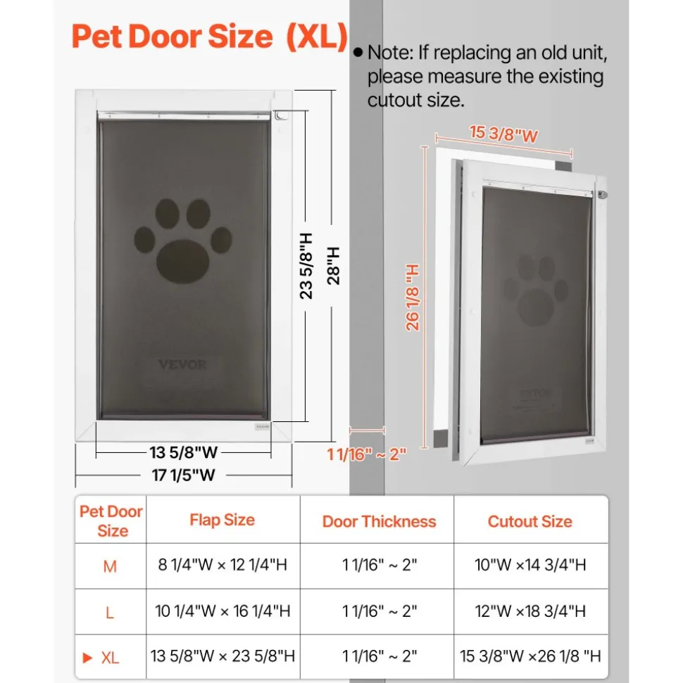 VEVOR Pet Door, X-Large, with Three Magnetic Flaps and Metal Frame, Strong and Weatherproof Dog Door for Interior and Exterior Doors, Easy to Install, Easy In-and-Out Access for Doggies, White