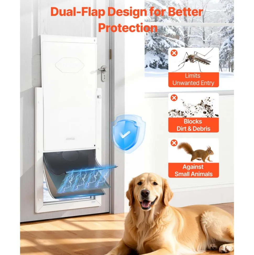 VEVOR Pet Door, X-Large, with Three Magnetic Flaps and Metal Frame, Strong and Weatherproof Dog Door for Interior and Exterior Doors, Easy to Install, Easy In-and-Out Access for Doggies, White