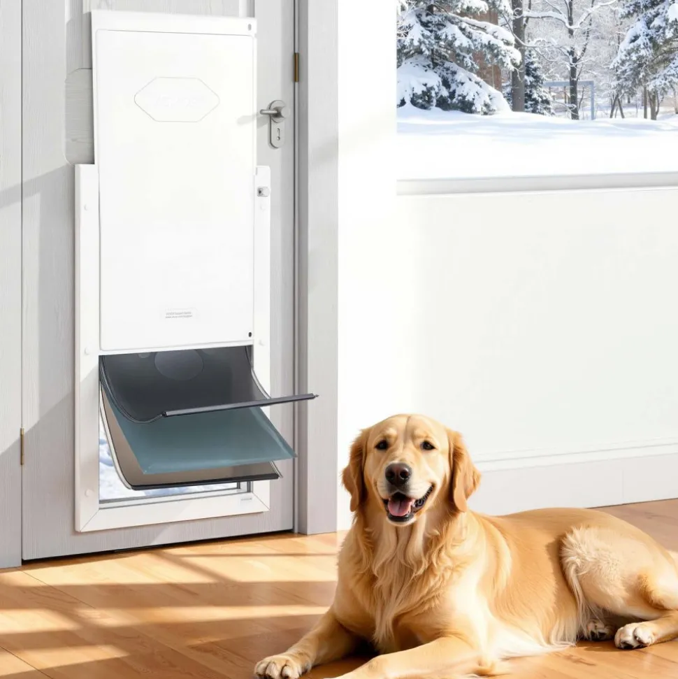 VEVOR Pet Door, X-Large, with Three Magnetic Flaps and Metal Frame, Strong and Weatherproof Dog Door for Interior and Exterior Doors, Easy to Install, Easy In-and-Out Access for Doggies, White