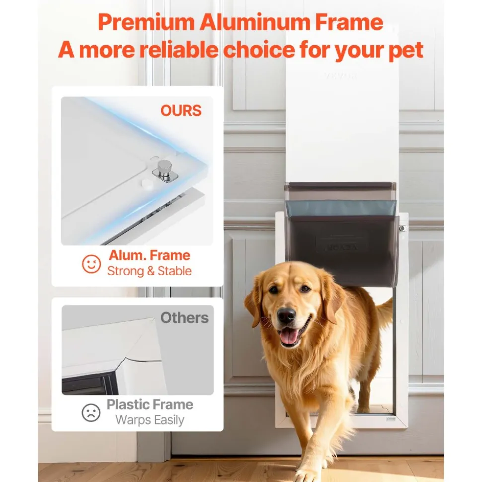 VEVOR Pet Door, X-Large, with Three Magnetic Flaps and Metal Frame, Strong and Weatherproof Dog Door for Interior and Exterior Doors, Easy to Install, Easy In-and-Out Access for Doggies, White