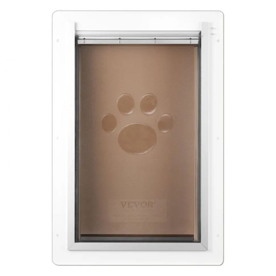 VEVOR Pet Door, 12.28" x 17.13" Metal Frame with Lock and 3-Flap System Weatherproof Doggy Door, Easy to Install in Interior or Exterior Walls, Pet Door Suitable for Cat Doggie Kitties (White-Medium)