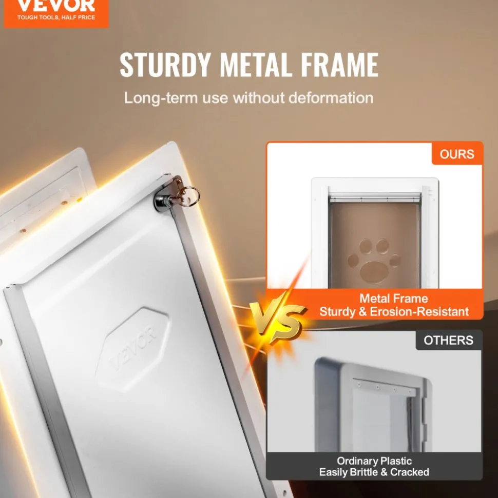 VEVOR Pet Door, 12.28" x 17.13" Metal Frame with Lock and 3-Flap System Weatherproof Doggy Door, Easy to Install in Interior or Exterior Walls, Pet Door Suitable for Cat Doggie Kitties (White-Medium)