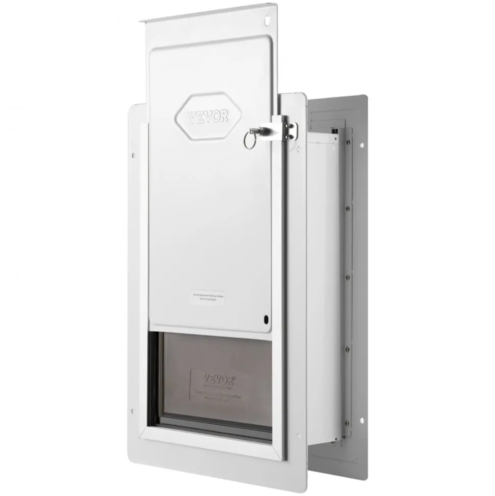 VEVOR Pet Door, 12.28" x 17.13" Metal Frame with Lock and 3-Flap System Weatherproof Doggy Door, Easy to Install in Interior or Exterior Walls, Pet Door Suitable for Cat Doggie Kitties (White-Medium)