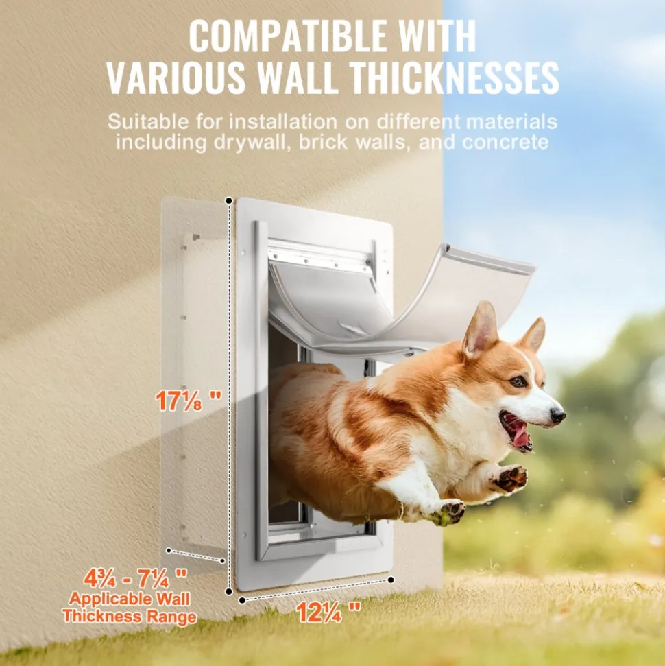 VEVOR Pet Door, 12.28" x 17.13" Metal Frame with Lock and 3-Flap System Weatherproof Doggy Door, Easy to Install in Interior or Exterior Walls, Pet Door Suitable for Cat Doggie Kitties (White-Medium)