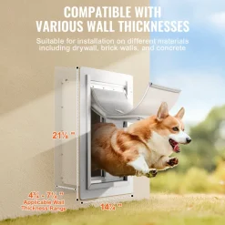VEVOR Pet Door, 14.25" x 21.1" Metal Frame with Lock and 3-Flap System, Weatherproof Doggy Door, Easy to Install in Interior or Exterior Walls, Pet Door Suitable for Cat Doggie Kitties (White-Large)