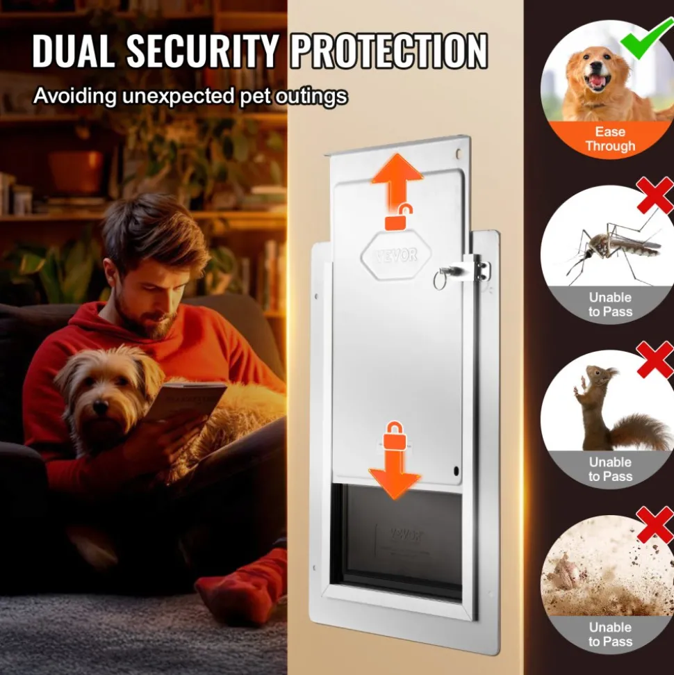 VEVOR Pet Door, 9.29" x 13.19" Metal Frame with Lock and 3-Flap System, Weatherproof Doggy Door, Easy to Install in Interior or Exterior Walls, Pet Door Suitable for Cat Doggie Kitties (White-Small)