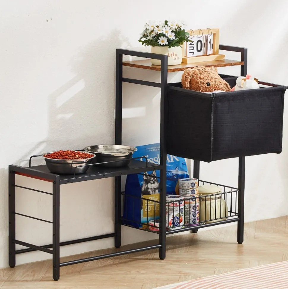 VEVOR Pet Feeding Station with Storage, Elevated Dog Bowls, Raised Dog Bowl Stand, Dog Food Storage and Feeder Station with Storage Shelves, Pet Toy Storage Organizer, for Large Medium Small Dogs