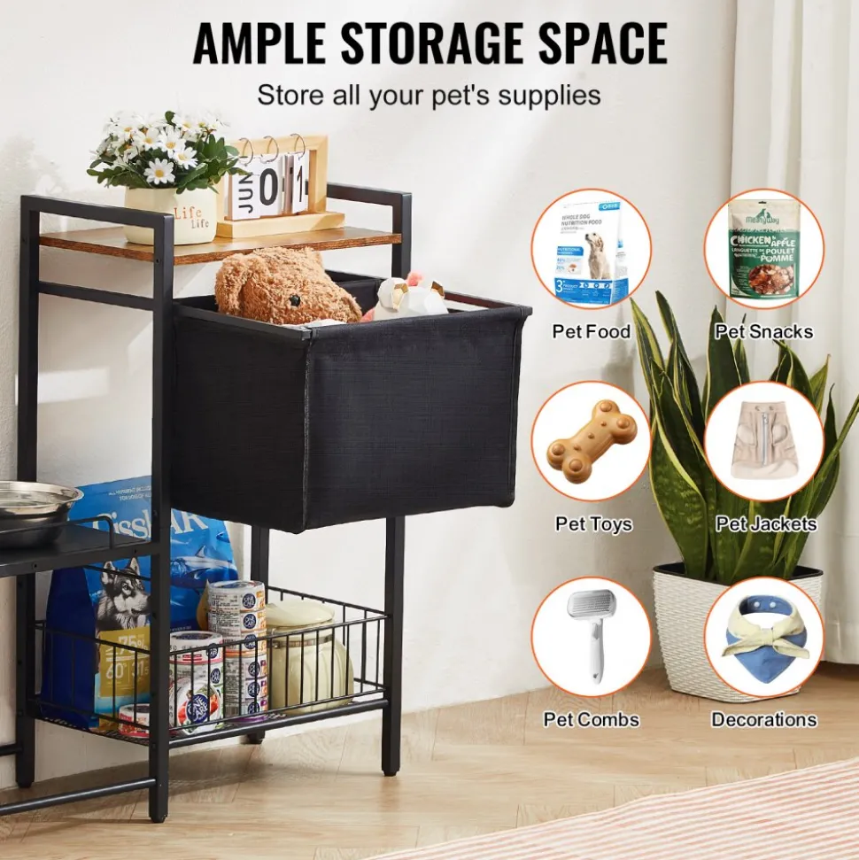 VEVOR Pet Feeding Station with Storage, Elevated Dog Bowls, Raised Dog Bowl Stand, Dog Food Storage and Feeder Station with Storage Shelves, Pet Toy Storage Organizer, for Large Medium Small Dogs