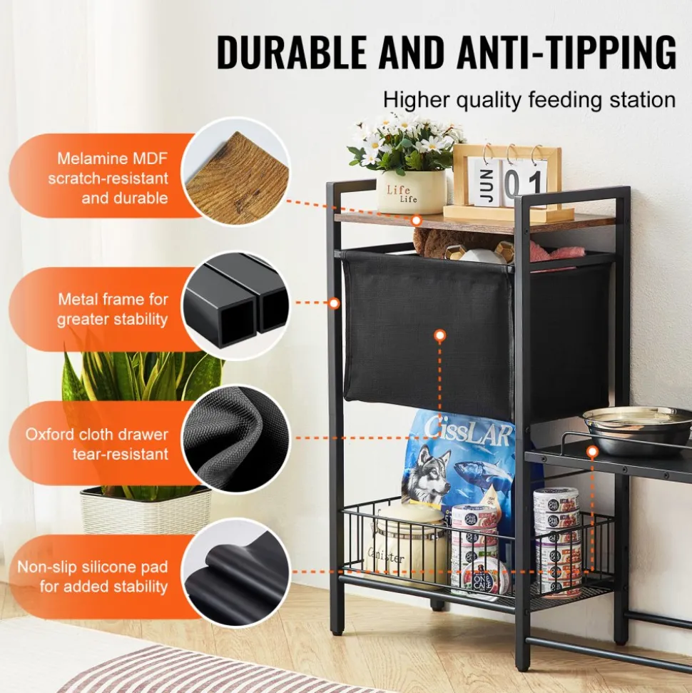 VEVOR Pet Feeding Station with Storage, Elevated Dog Bowls, Raised Dog Bowl Stand, Dog Food Storage and Feeder Station with Storage Shelves, Pet Toy Storage Organizer, for Large Medium Small Dogs