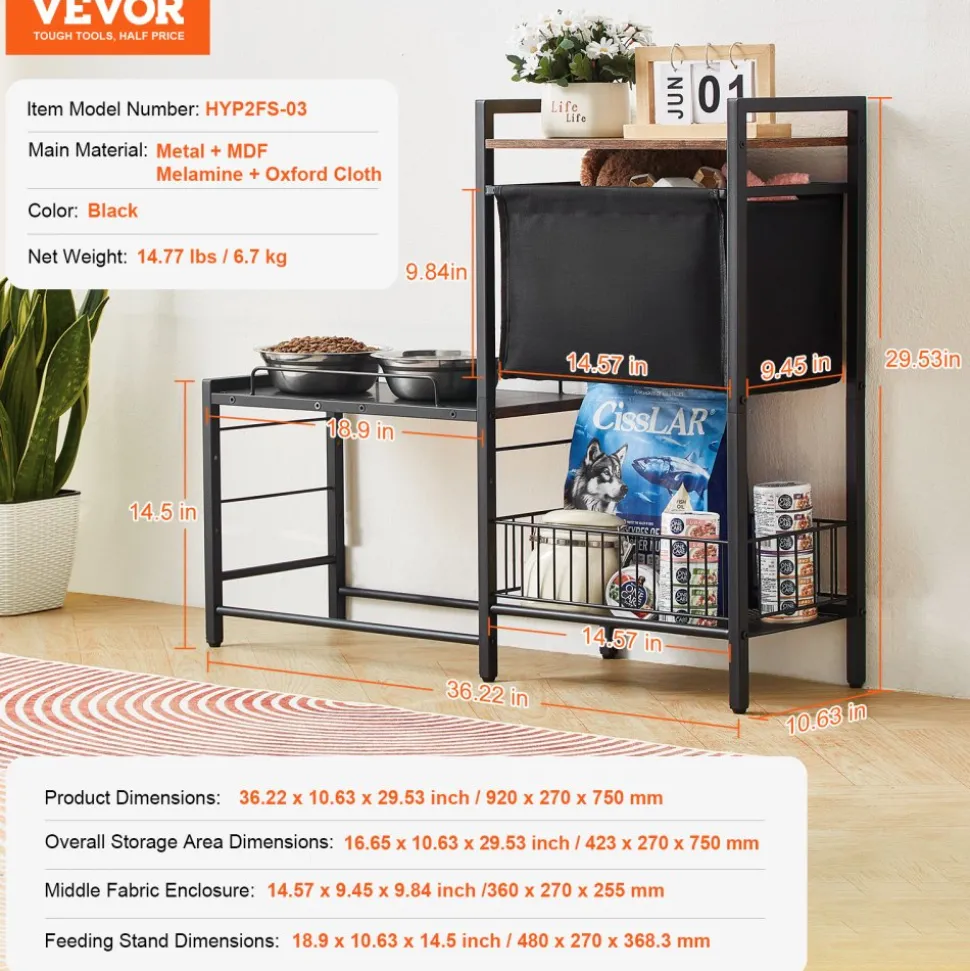 VEVOR Pet Feeding Station with Storage, Elevated Dog Bowls, Raised Dog Bowl Stand, Dog Food Storage and Feeder Station with Storage Shelves, Pet Toy Storage Organizer, for Large Medium Small Dogs