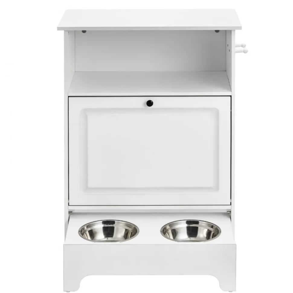 VEVOR Pet Feeding Station with 2 Stainless Steel Bowls, Elevated Dog Bowls with Storage, Dog Food Storage and Feeder Station with Tilt Out Storage Cabinet, Pet Toy Storage Organizer, for Small Dogs