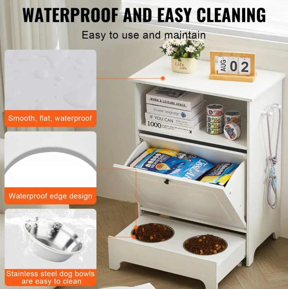 VEVOR Pet Feeding Station with 2 Stainless Steel Bowls, Elevated Dog Bowls with Storage, Dog Food Storage and Feeder Station with Tilt Out Storage Cabinet, Pet Toy Storage Organizer, for Small Dogs