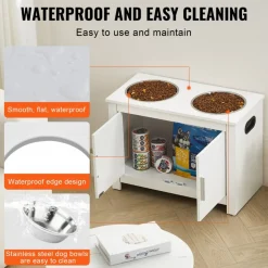 VEVOR Pet Feeding Station with 2 Stainless Steel Bowls, Elevated Dog Bowls with Storage, Dog Food Storage and Feeder Station with Storage Cabinet, Pet Toy Storage Organizer, for Dogs, Modern
