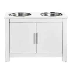 VEVOR Pet Feeding Station with 2 Stainless Steel Bowls, Elevated Dog Bowls with Storage, Dog Food Storage and Feeder Station with Storage Cabinet, Pet Toy Storage Organizer, for Dogs, Modern