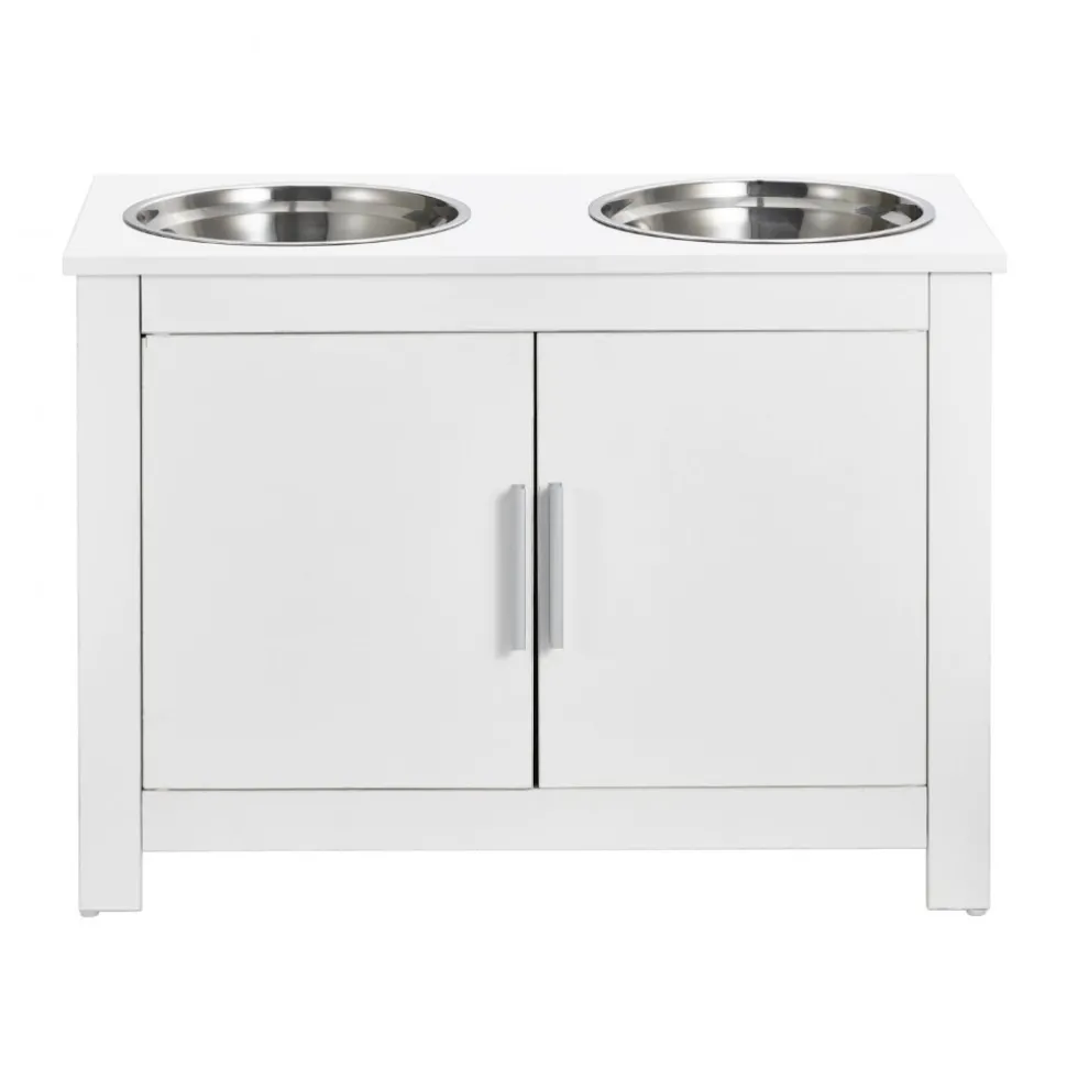 VEVOR Pet Feeding Station with 2 Stainless Steel Bowls, Elevated Dog Bowls with Storage, Dog Food Storage and Feeder Station with Storage Cabinet, Pet Toy Storage Organizer, for Dogs, Modern