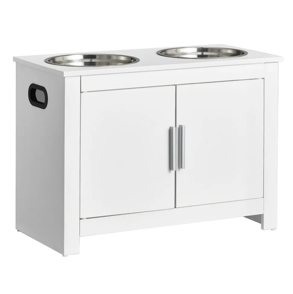 VEVOR Pet Feeding Station with 2 Stainless Steel Bowls, Elevated Dog Bowls with Storage, Dog Food Storage and Feeder Station with Storage Cabinet, Pet Toy Storage Organizer, for Dogs, Modern